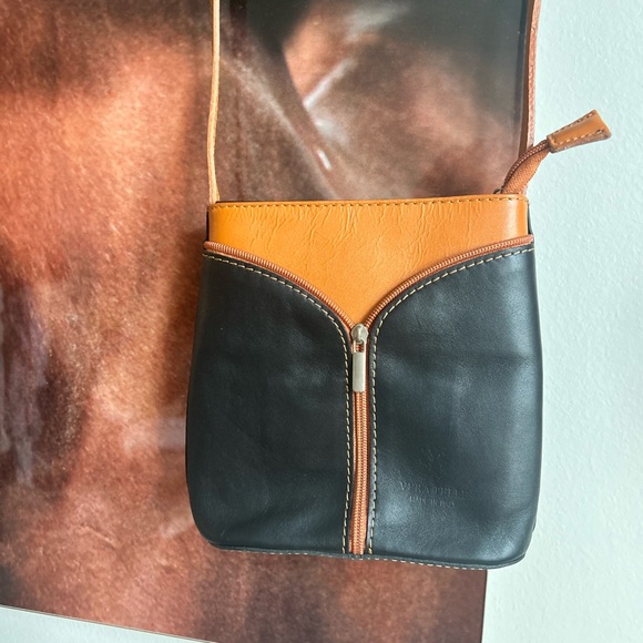 Vera Pelle Crossbody Bag Made in Italy Leather Zipper Front Nice - Picture 3 of 5
